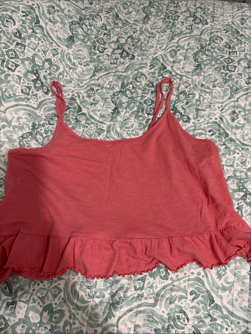 American Eagle Outfitters Coral Ruffle-Hem Cami
